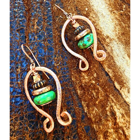 Brushed Copper Green Picture Jasper Artisan Earrings - Picture 3 of 6